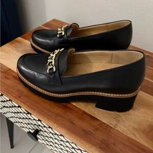 Naturalizer Black Loafers with Gold Chain Accent